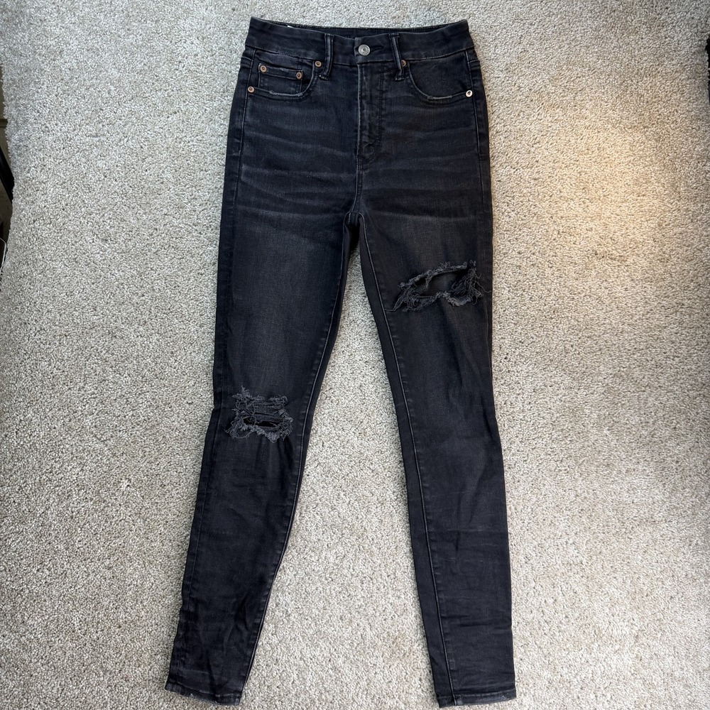 American Eagle Outfitters Luxe Skinny Jeans Womens 2 Charcoal Distressed Denim